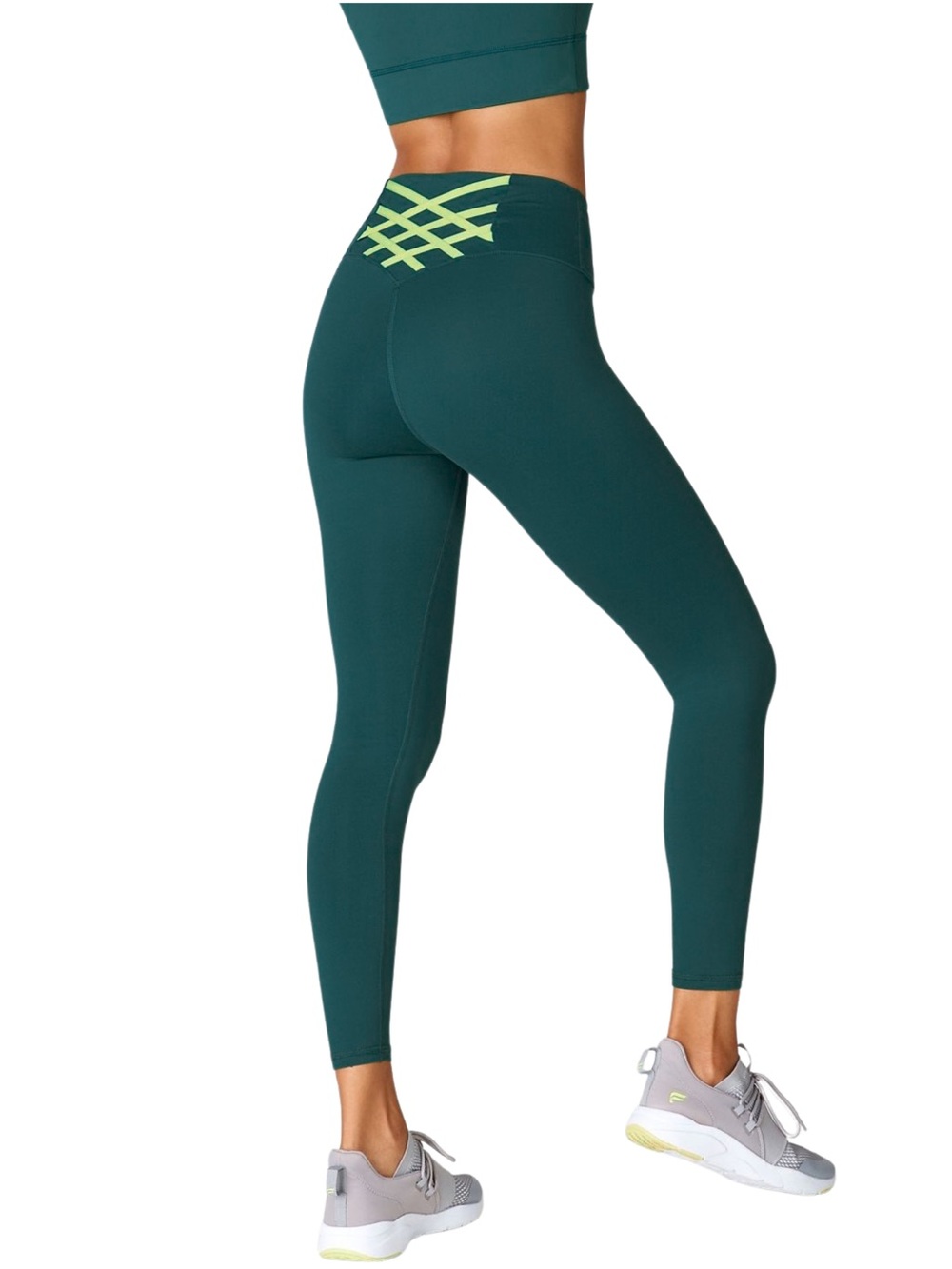 Fabletics Boost PowerHold High-Waisted 7/8 Legging in Rainforest/Citron Sz Small